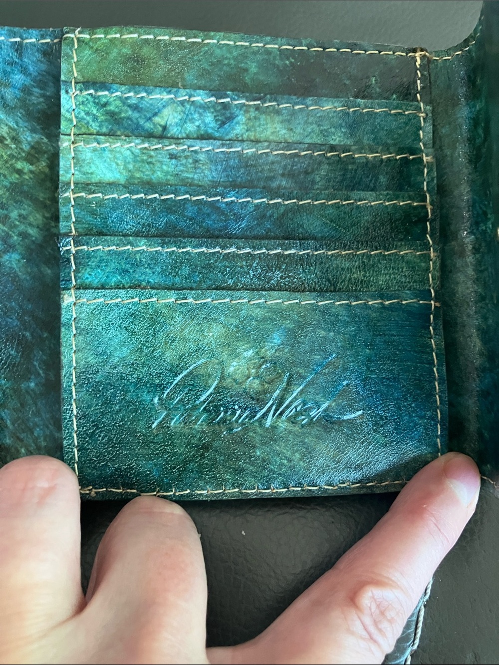 Patricia Nash Reiti Wallet RFID Tooled Italian Leather Floral Embossed Turquoise - Picture 5 of 8